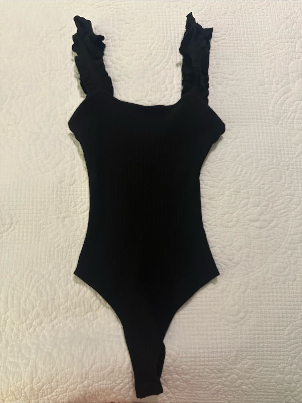 Black Ruffled Strap body suit